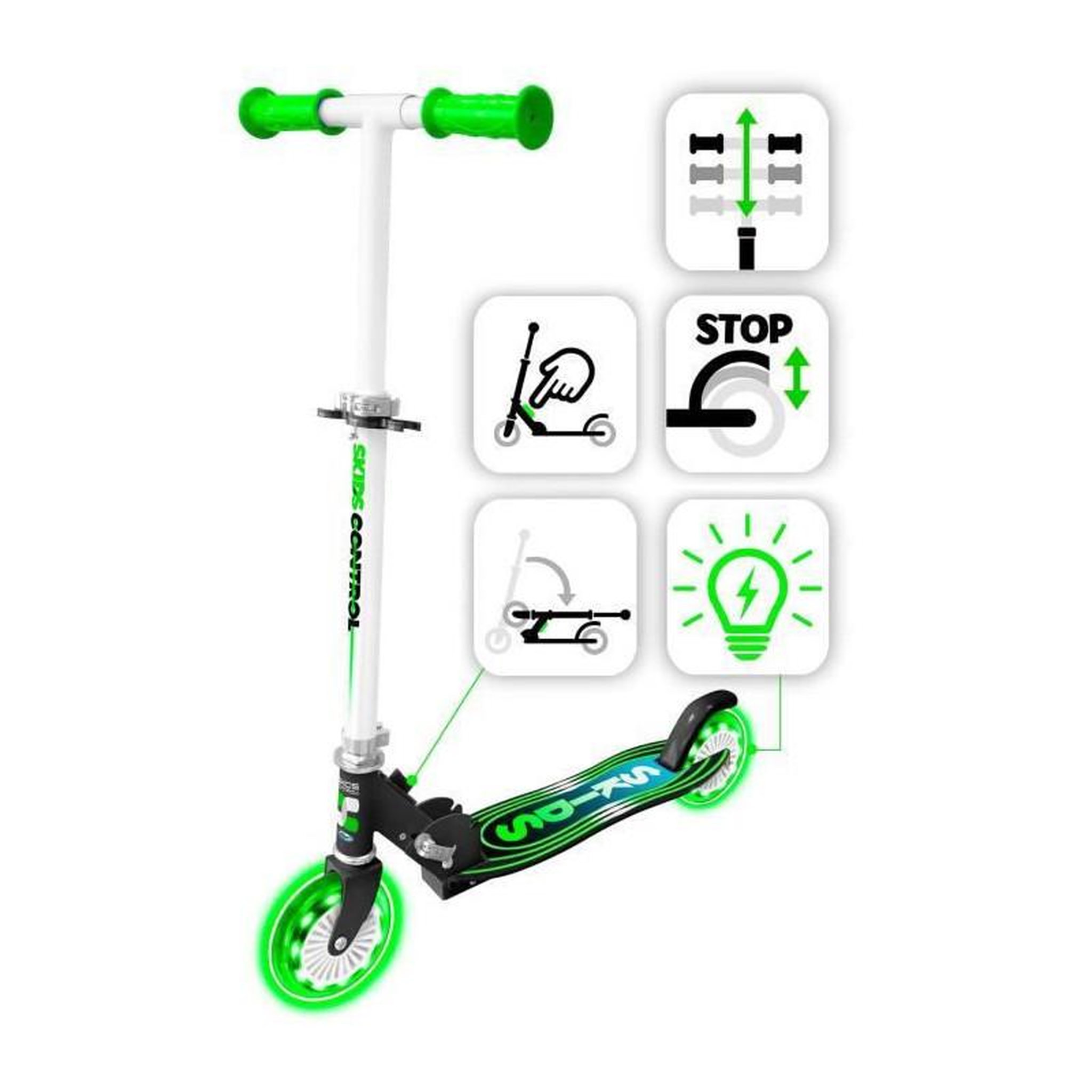 Voir la diapositive 5 : STAMP STAMP Trottinette pliable SKIDS CONTROL roues lumineuses
