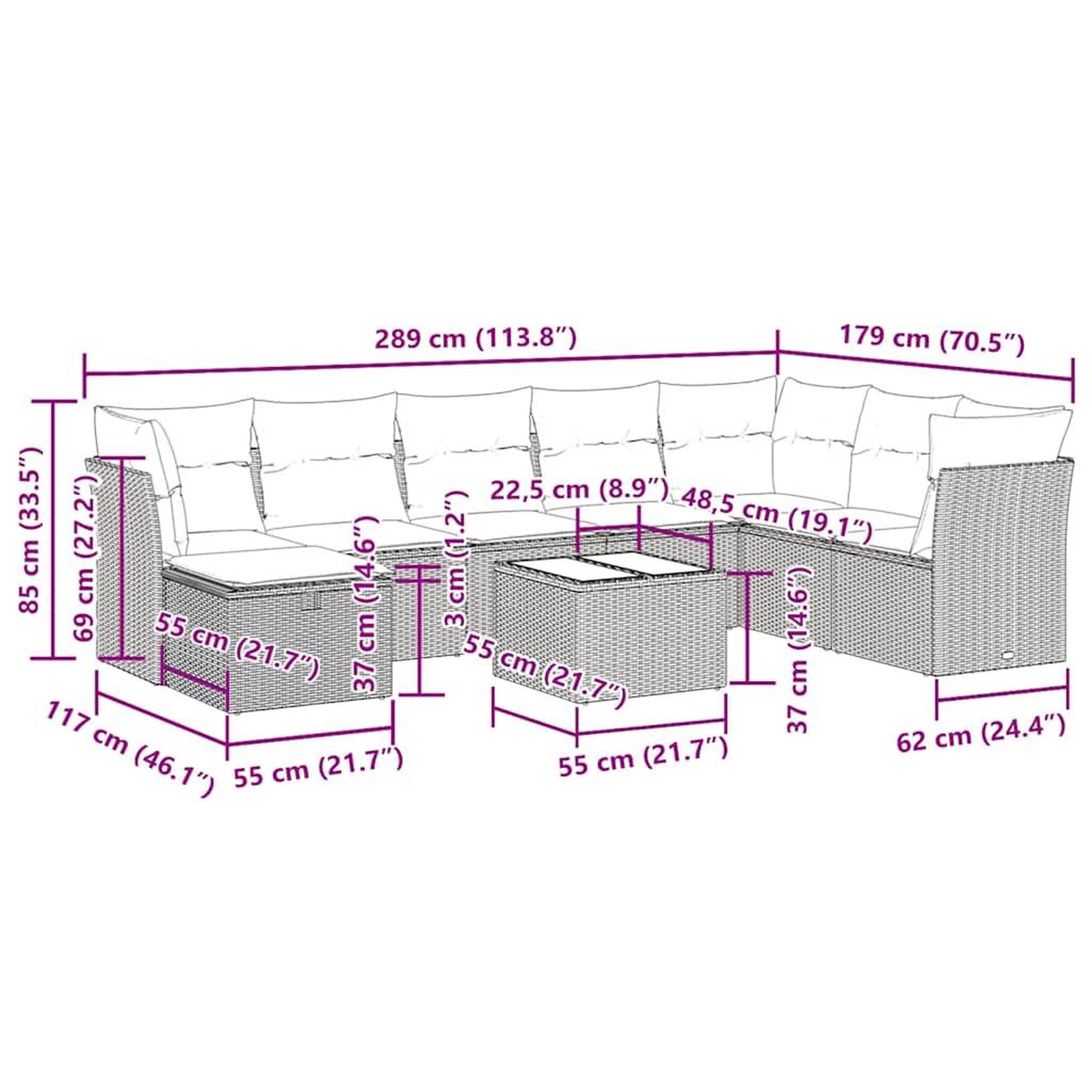 Voir la diapositive 6 : VIDAXL Salon de jardin 9 pcs avec coussins noir resine tressee