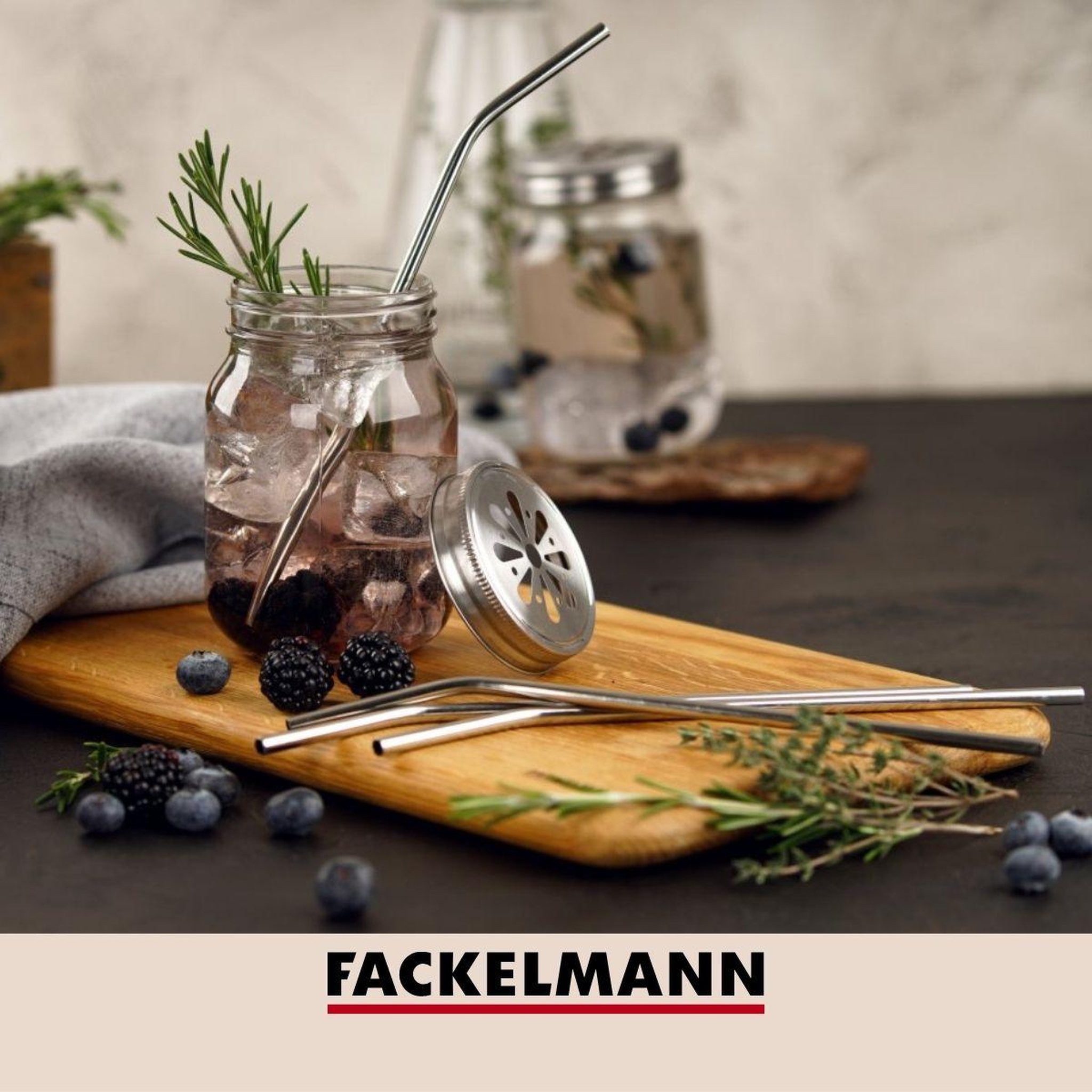 Voir la diapositive 2 : Fackelmann Lot de 4 pailles incurvées en inox avec goupillon 24 cm fackelmann bar concept