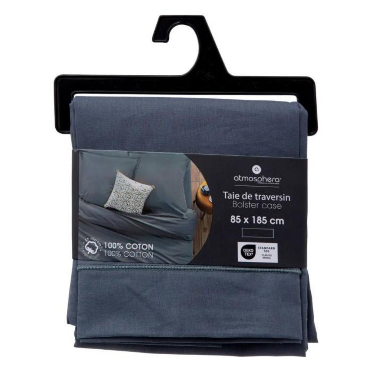 ATMOSPHERA Taie de Traversin  Alban  85x185cm Bleu Orage