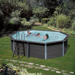 GRE Piscine hors sol octogonale en composite - Grise - 5,24 x 3,86 x H 1,24 m 