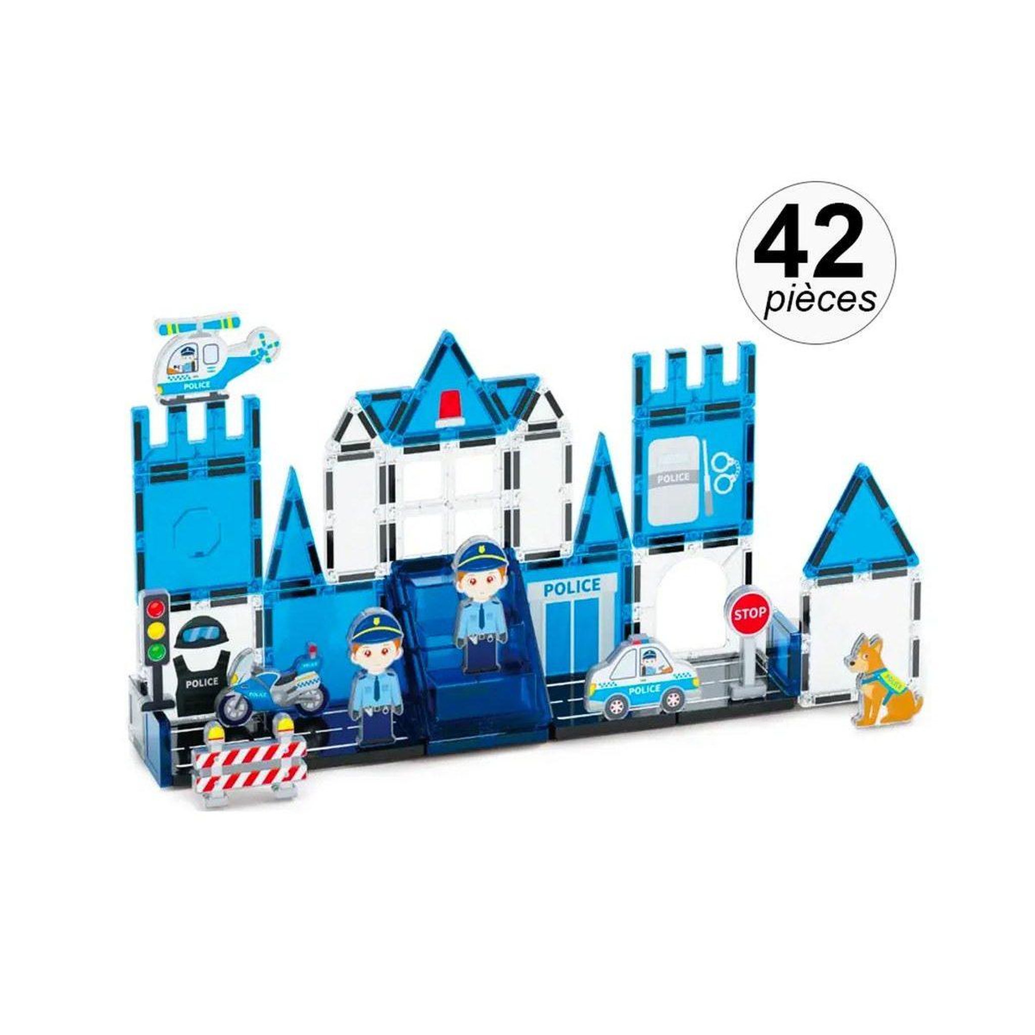 1001JOUETS Jeu de Construction Magnétique - Véhicules et Éléments de Police - 42 Pièces