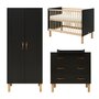BOPITA Chambre complète lit bébé 60x120 - commode 3 tiroirs et armoire 2 portes Floris - Noir mat et bois
