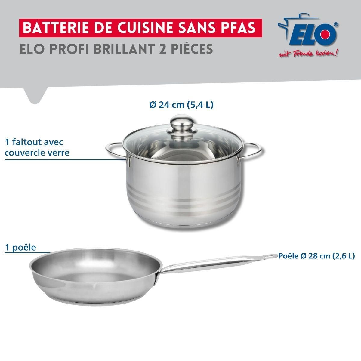 666 Barcelona Ensemble de 1 Poêle de cuisson 28 cm et 1 faitout 24 cm Elo Profi Brillant