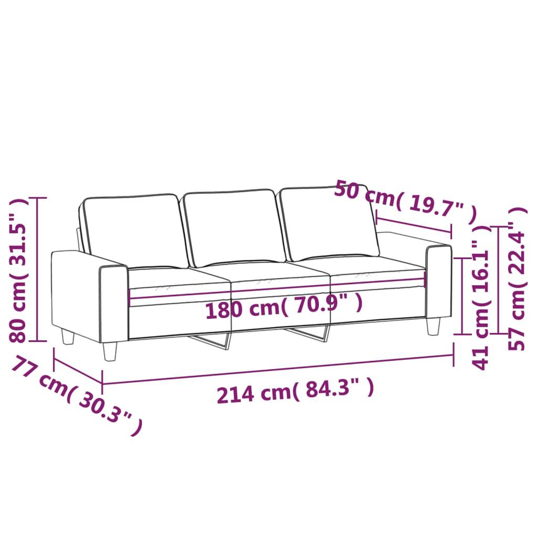 Voir la diapositive 6 : VIDAXL Canape a 3 places Taupe 180 cm Tissu