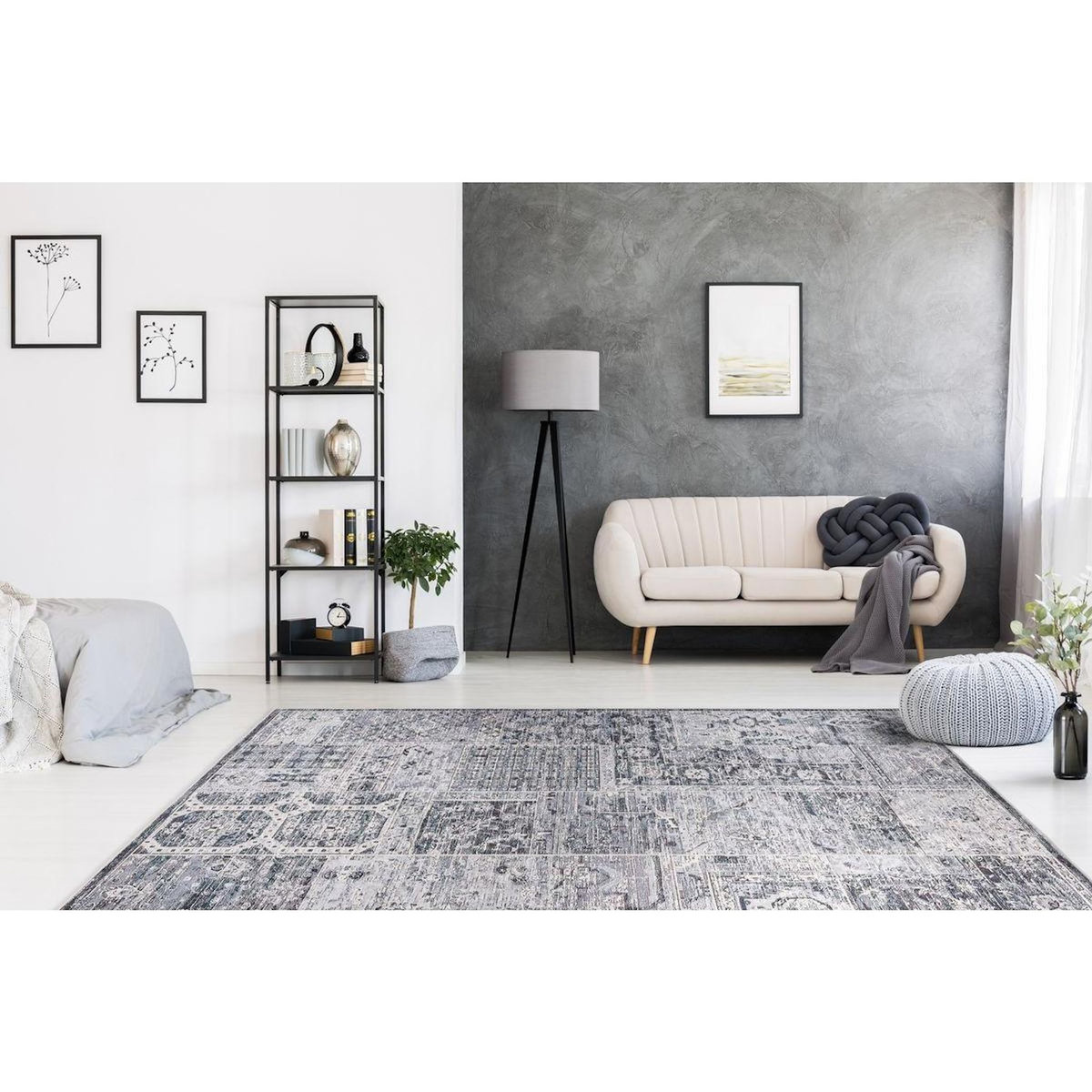 Paris Prix Tapis Vintage Imprimé à Poils Plats  Rhodin  Gris