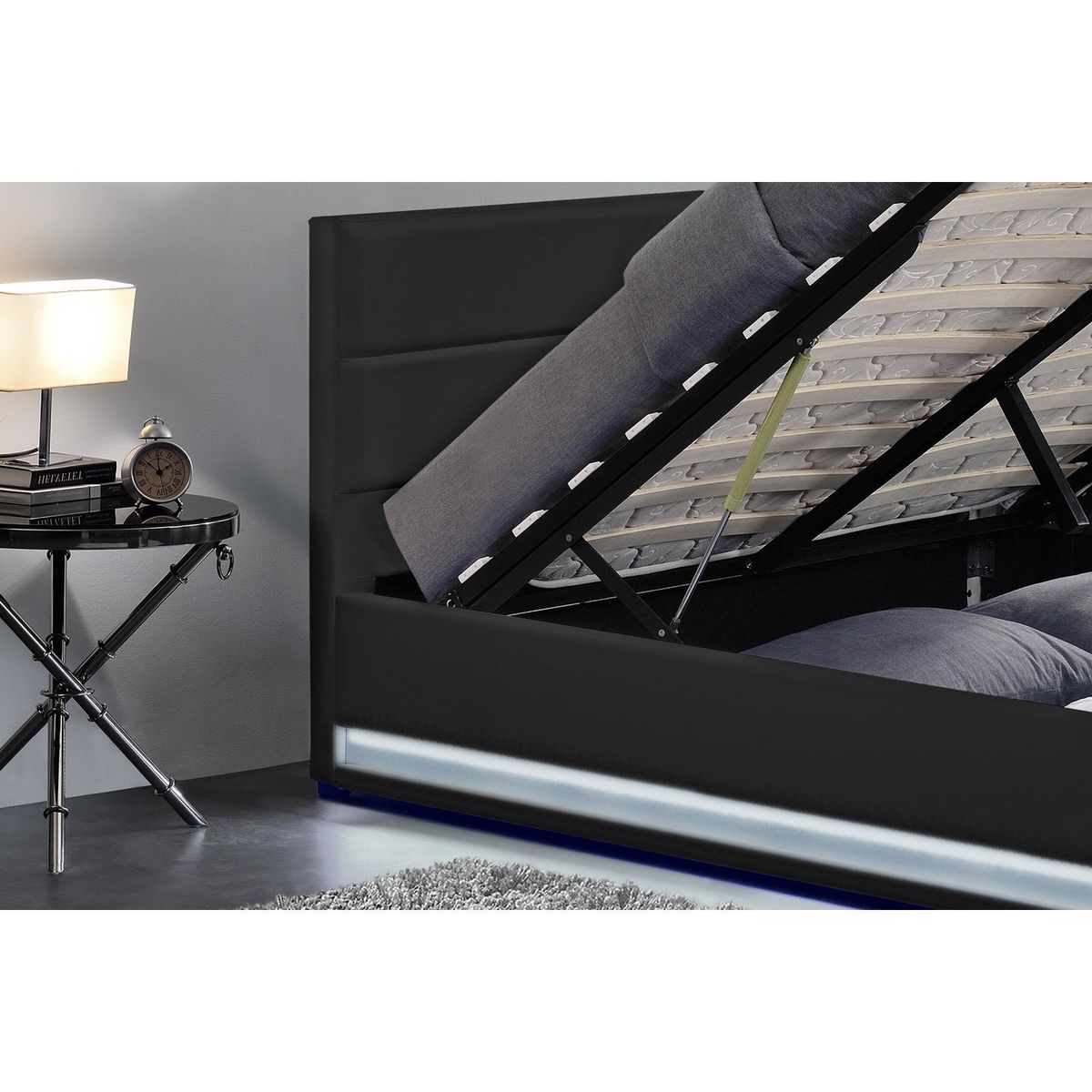 CONCEPT USINE Structure de lit LED avec rangements 160 x 200 cm noir NEWYORK