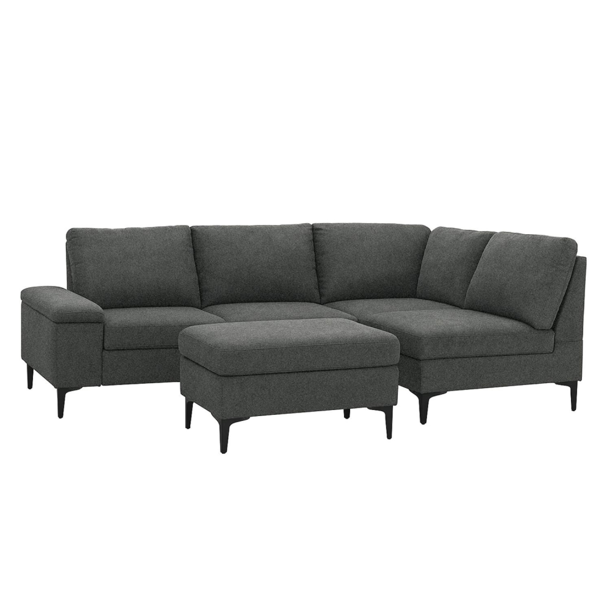 CONCEPT USINE Canapé d'angle 4-5 places en tissu chenille gris anthracite avec pouf colchester
