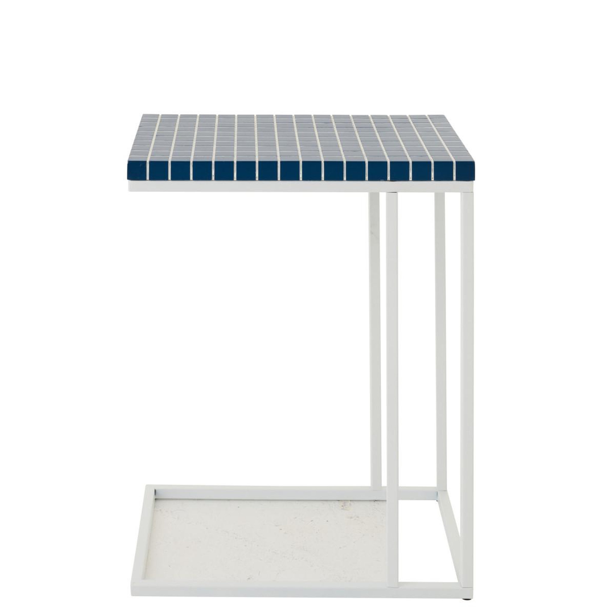 Voir la diapositive 2 : J-LINE Table d'appoint à carreaux  spia  60cm bleu & blanc