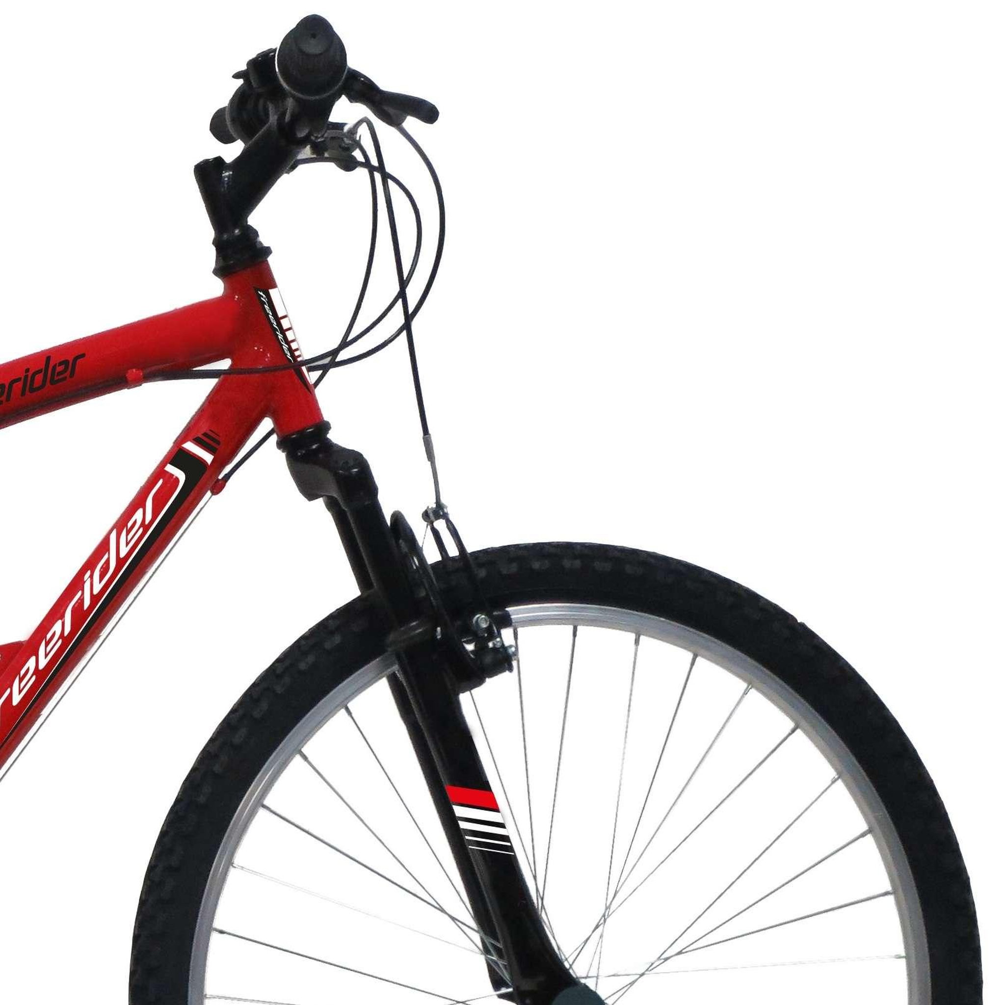 Voir la diapositive 4 : FREERIDER Vélo VTT 26'' - Modèle Tout Suspendu Freerider  - Cadre Acier - 18 Vitesses - Dérailleur arrière Shimano TY21 - Freins V-Brake - Fourche télescopique