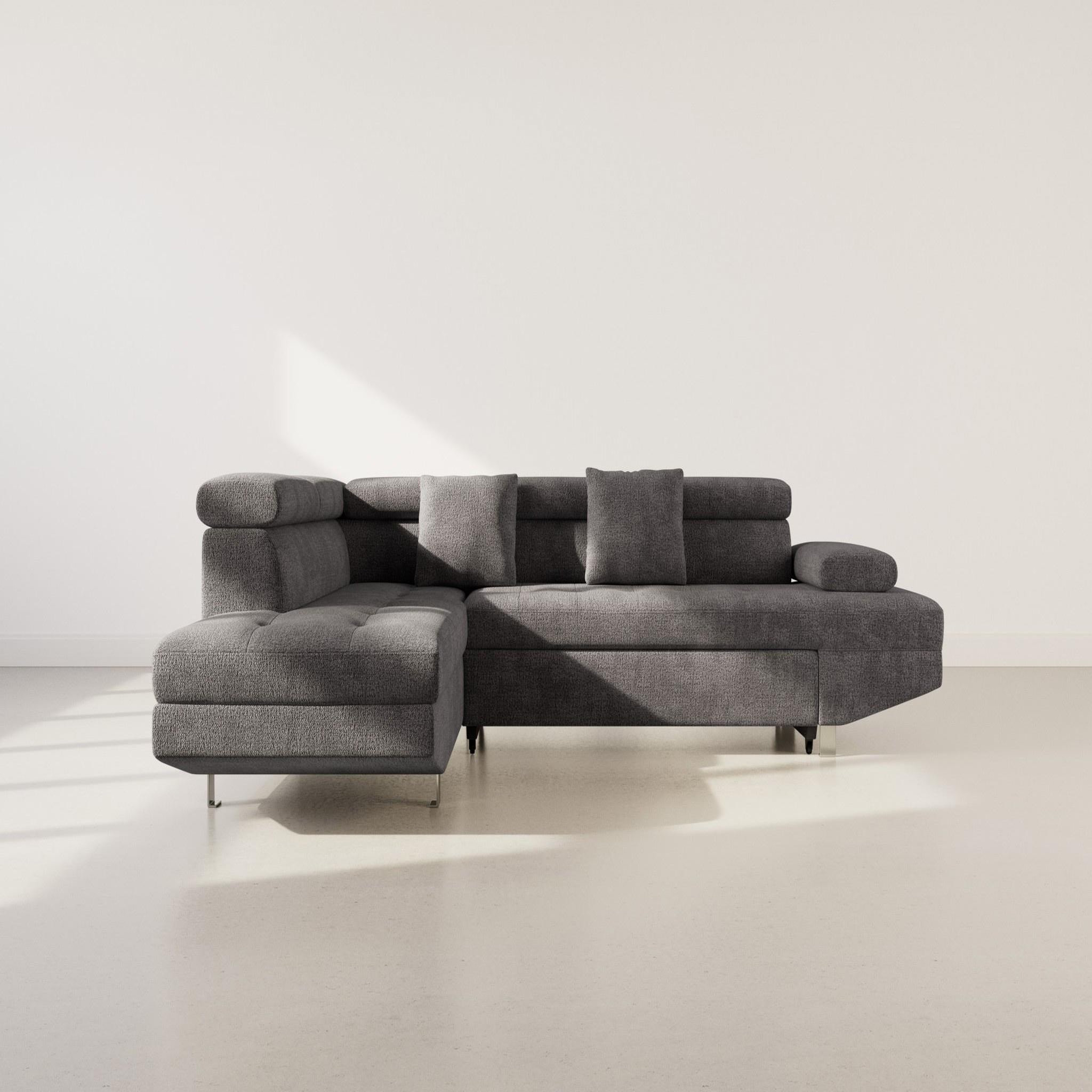 Voir la diapositive 6 : BEST MOBILIER Margaux - canapé d'angle gauche 5 places convertible avec coffre et têtières réglables en velours texturé