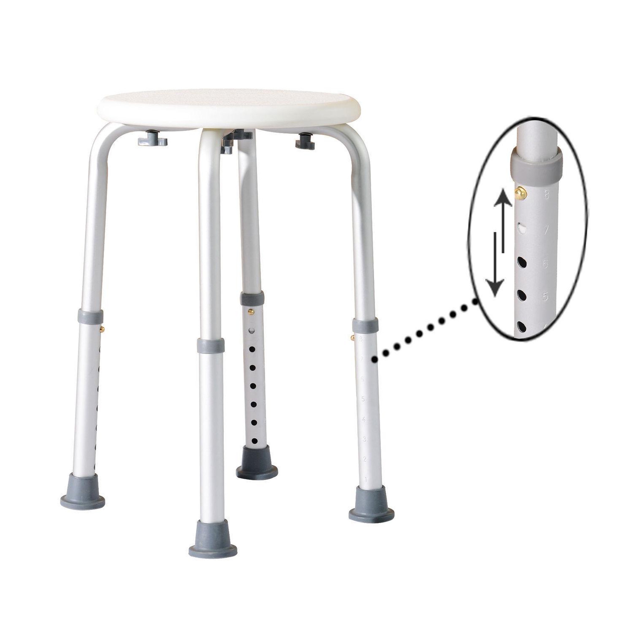 Voir la diapositive 5 : HOMCOM Tabouret de douche réglable en hauteur siège de douche ergonomique pieds antidérapants charge max. 136 kg alu hdpe blanc