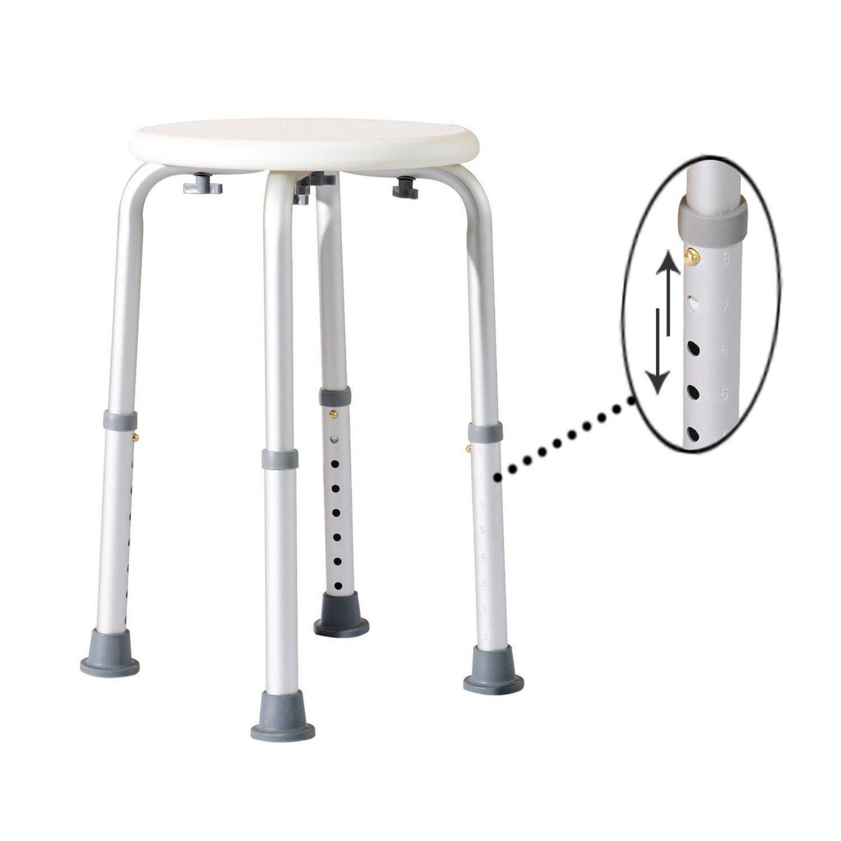 HOMCOM Tabouret de douche réglable en hauteur siège de douche ergonomique pieds antidérapants charge max. 136 Kg alu HDPE blanc