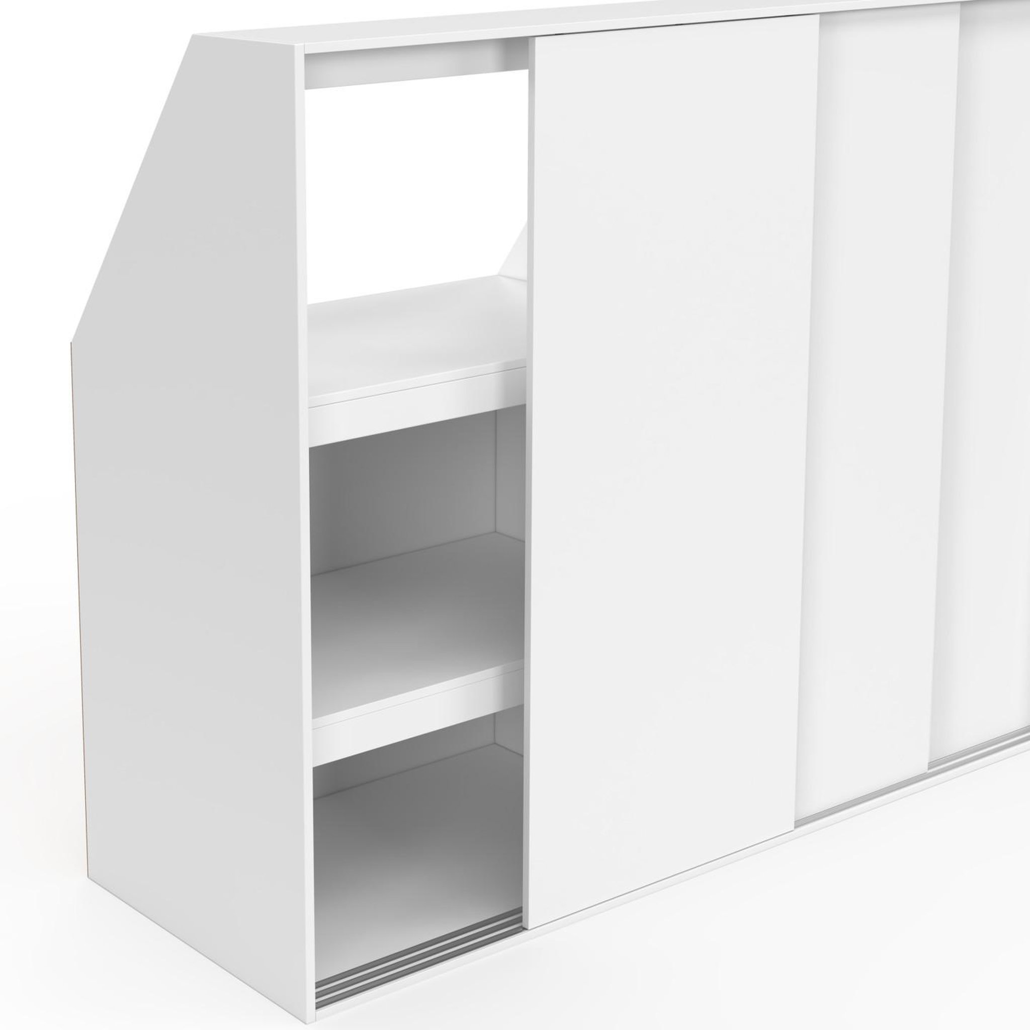 Voir la diapositive 6 : ID MARKET Armoire sous pente 3 portes coulissantes 3 niveaux tomi 130 x 50 x 70/110 cm blanc
