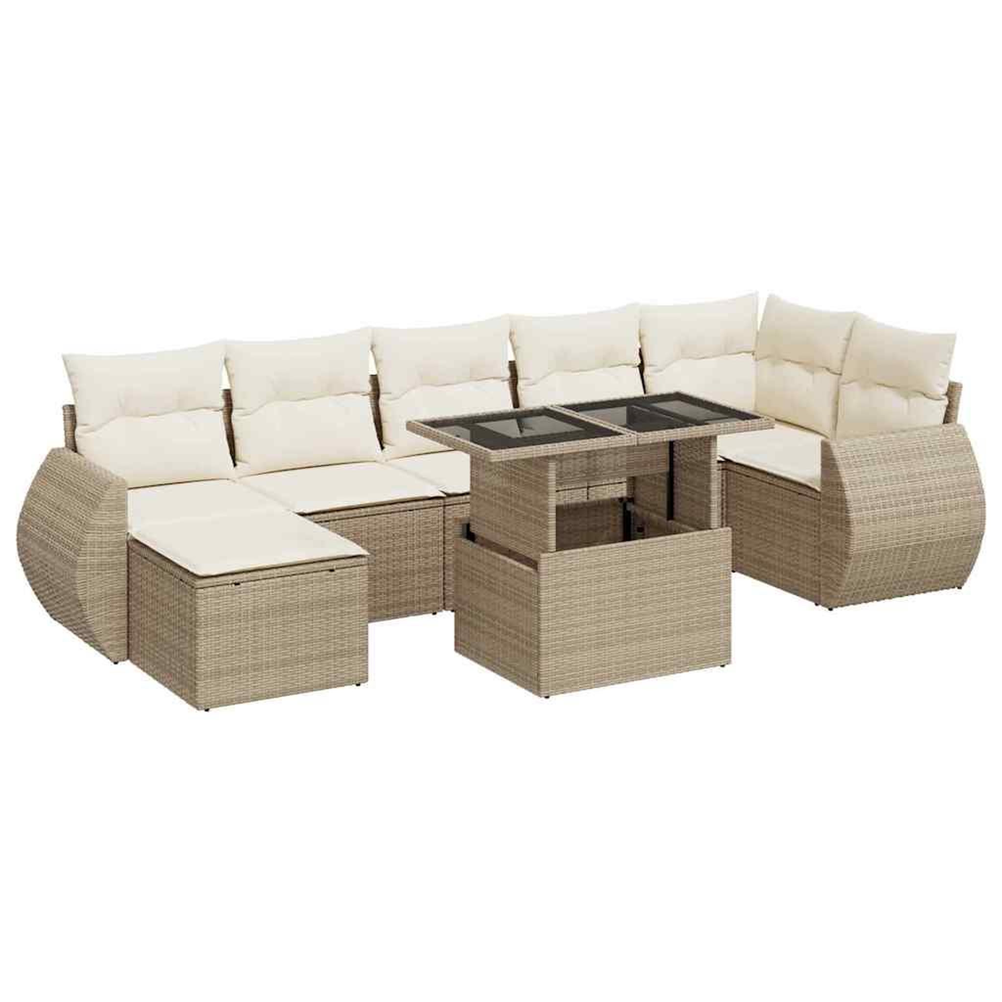 Voir la diapositive 2 : VIDAXL Salon de jardin avec coussins 8 pcs beige resine tressee