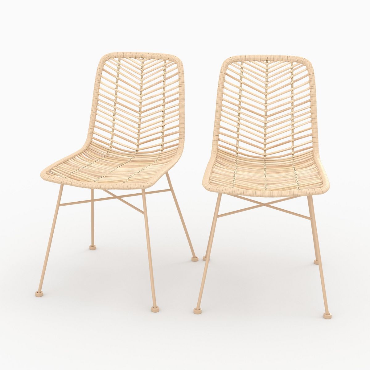 Rendez vous déco Lot de 2 chaises en rotin naturel et pieds en métal - Tamara