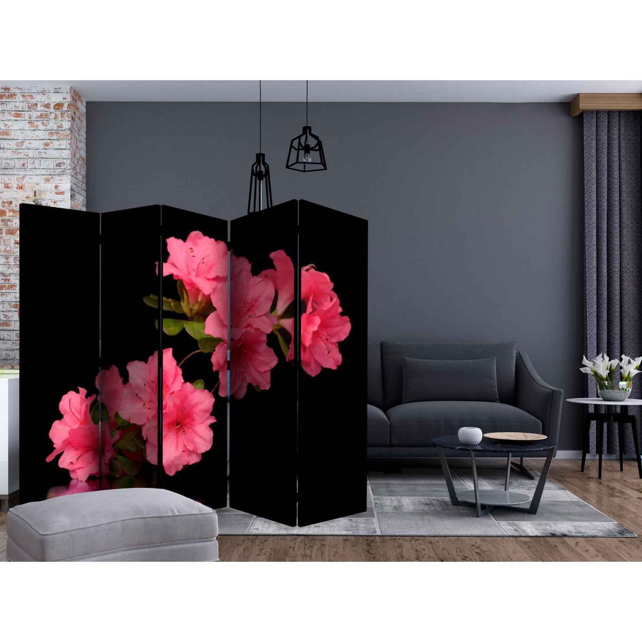 Voir la diapositive 2 : Paris Prix Paravent 5 volets  azalea in black  172x225cm