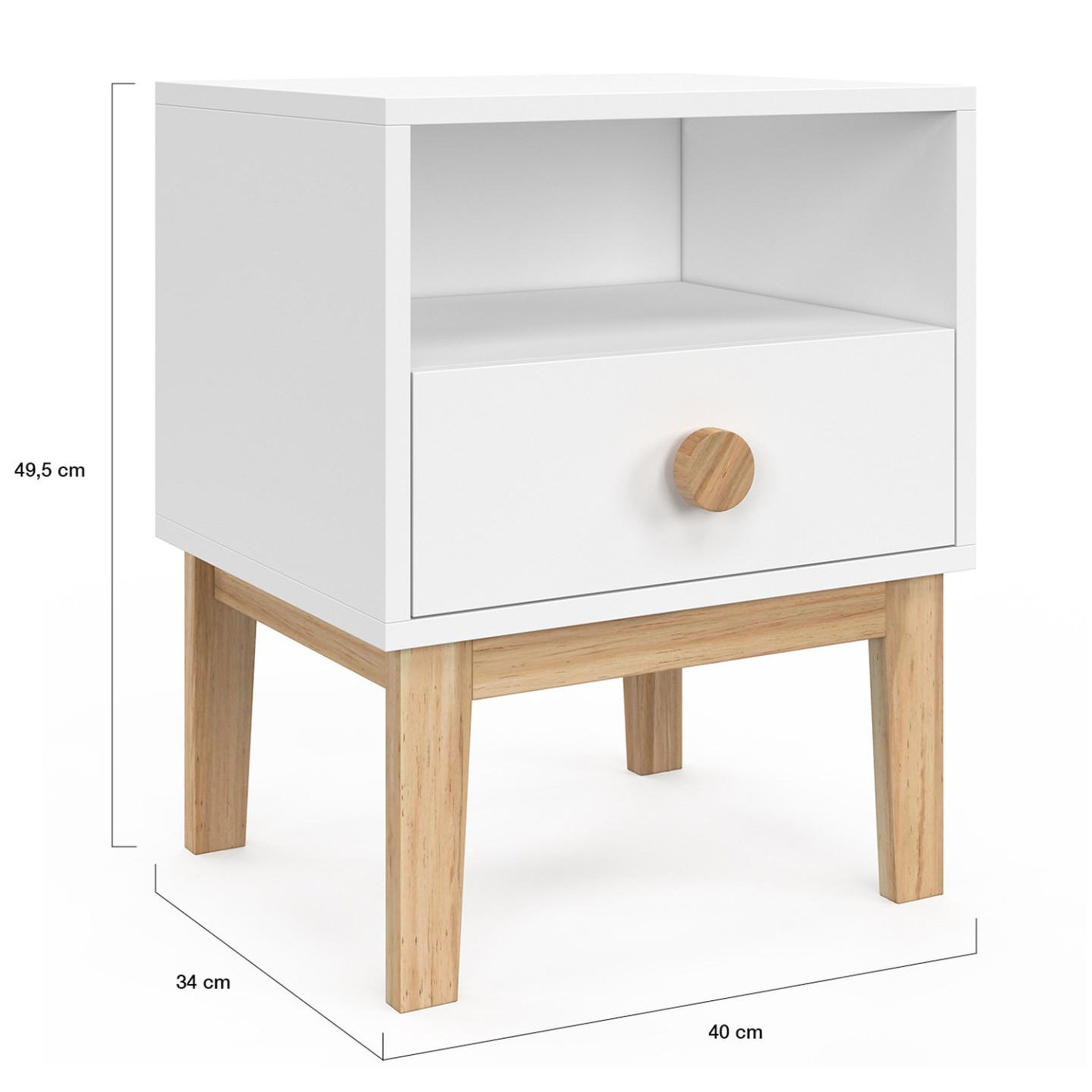 Voir la diapositive 4 : ID MARKET Table de chevet enfant jacob 1 tiroir + 1 niche blanc et bois