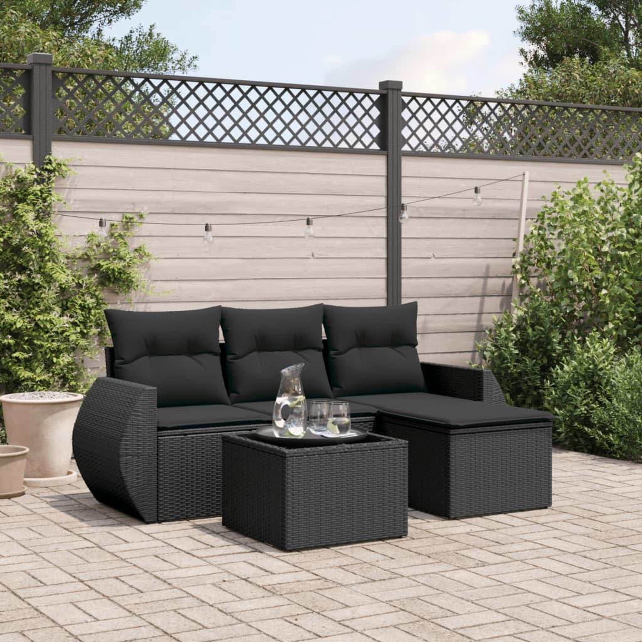 VIDAXL Salon de jardin 5 pcs avec coussins noir resine tressee