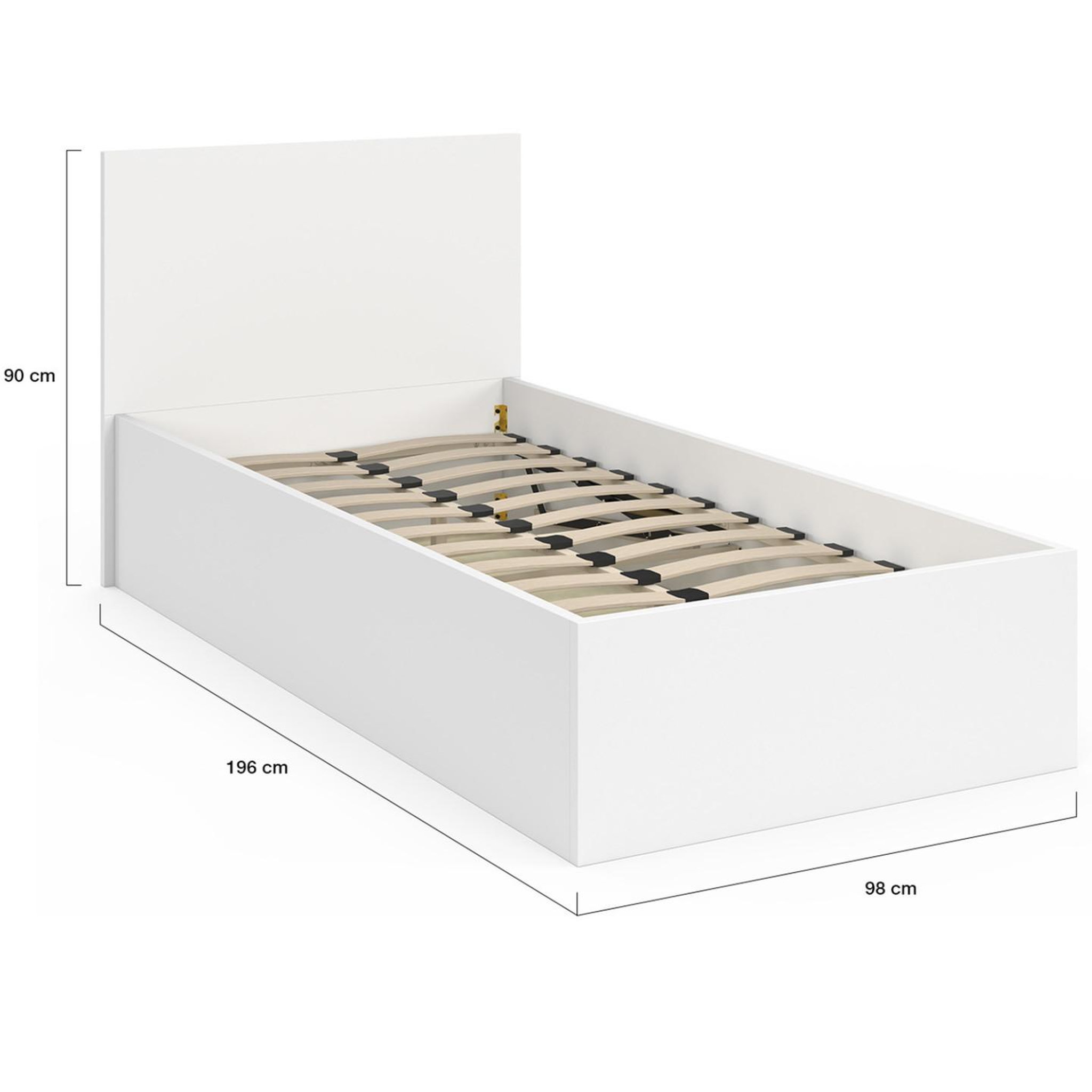 Voir la diapositive 4 : ID MARKET Lit coffre simple seaside avec tête de lit et sommier 90 x 190 cm blanc