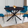 Voir la diapositive 2 : ID MARKET Table à manger ronde ALIX 6 personnes pied araignée noir et plateau effet marbre noir ALASKA 110 cm
