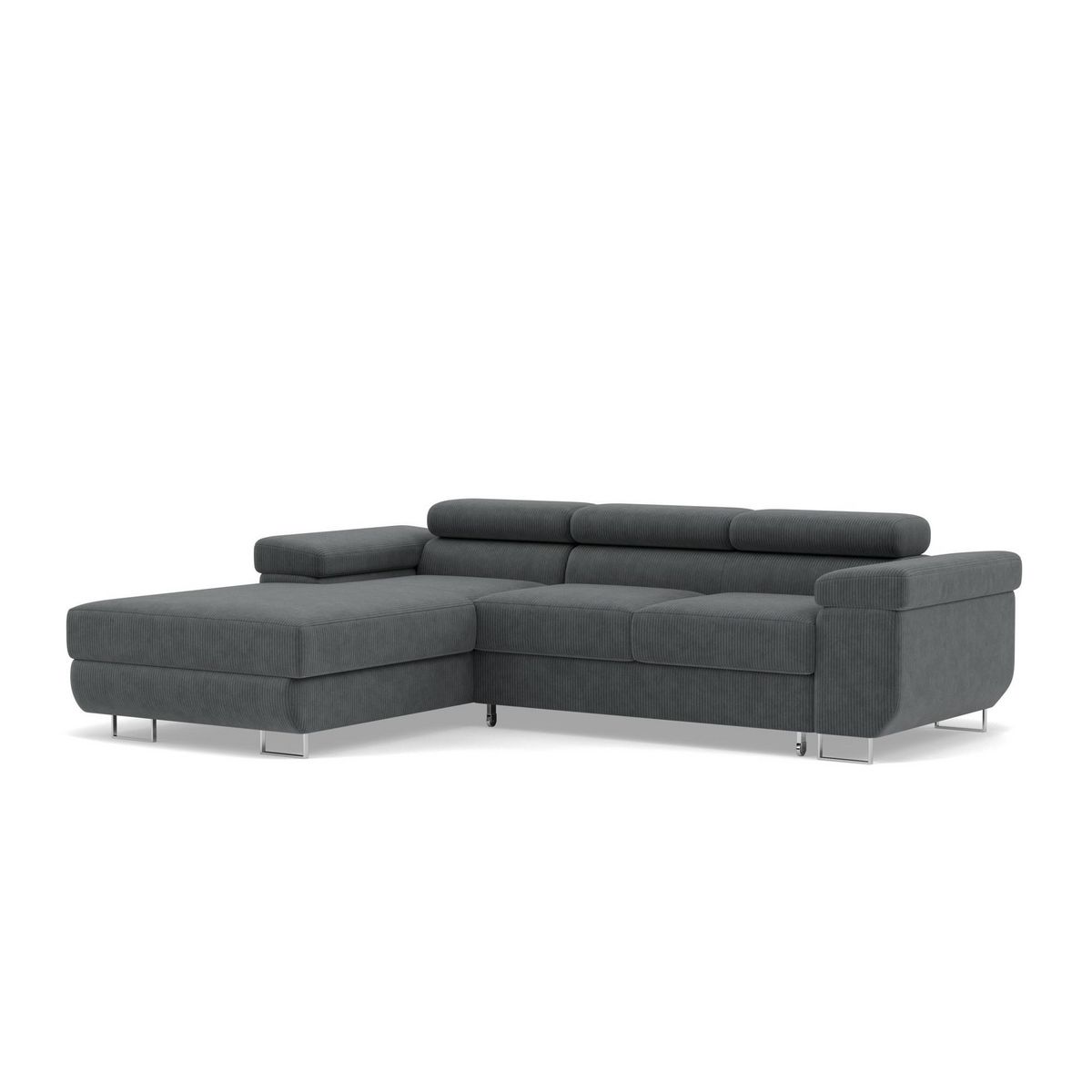 BEST MOBILIER Pablo - canapé d'angle gauche - 6 places - convertible avec coffre et têtières réglables - en velours côtelé