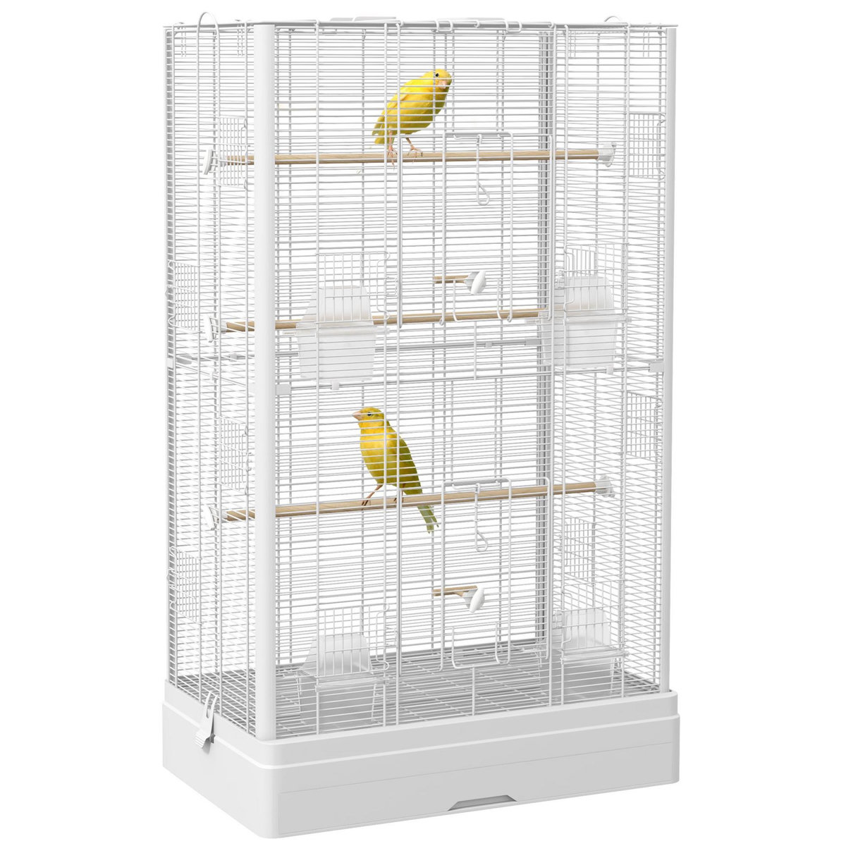 PAWHUT Cage à oiseaux volière avec portes perchoirs - 61 x 36,5 x 98 cm - blanc