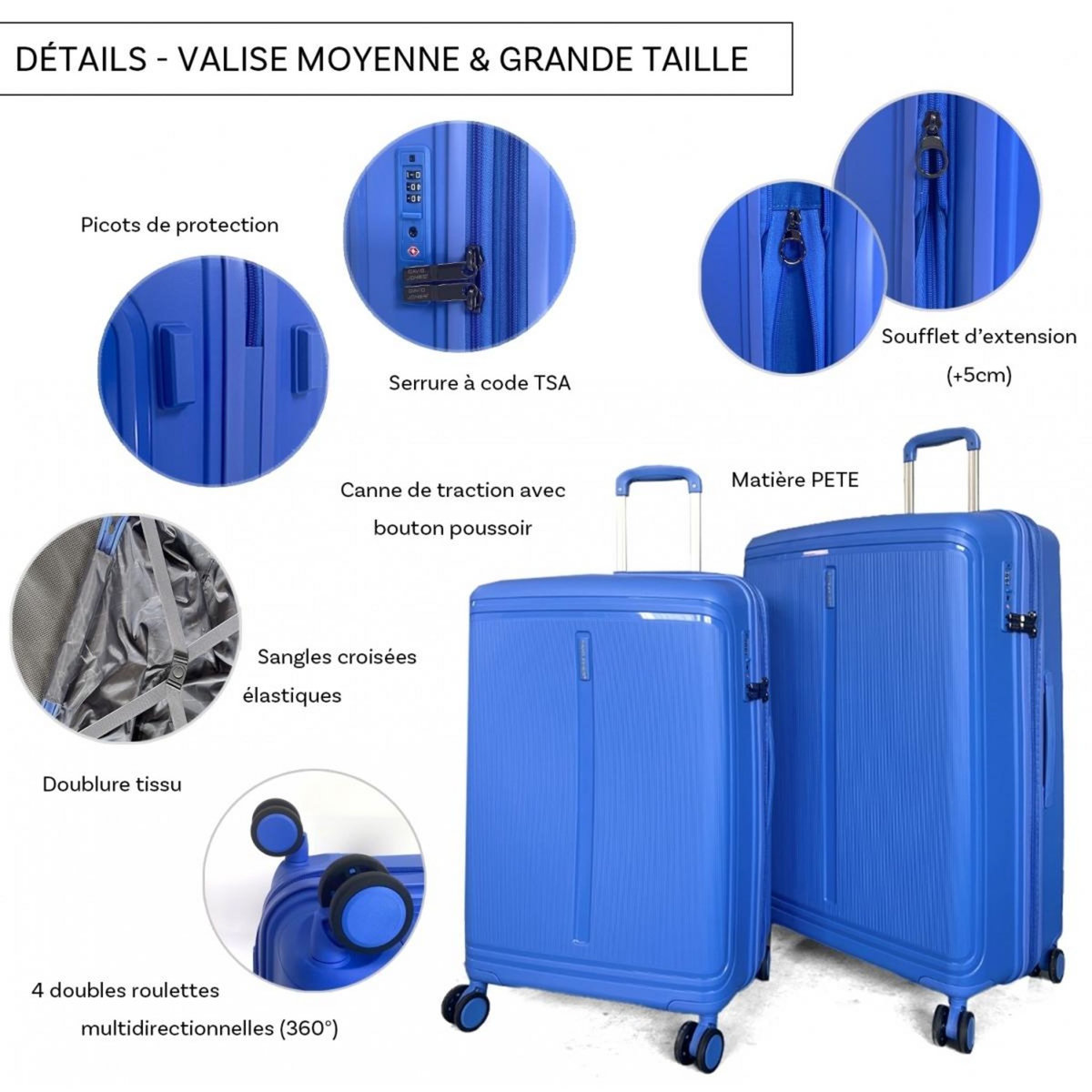 David Jones Lot 3 valises rigides dont 1 cabine porte-ordinateur 17  TSA