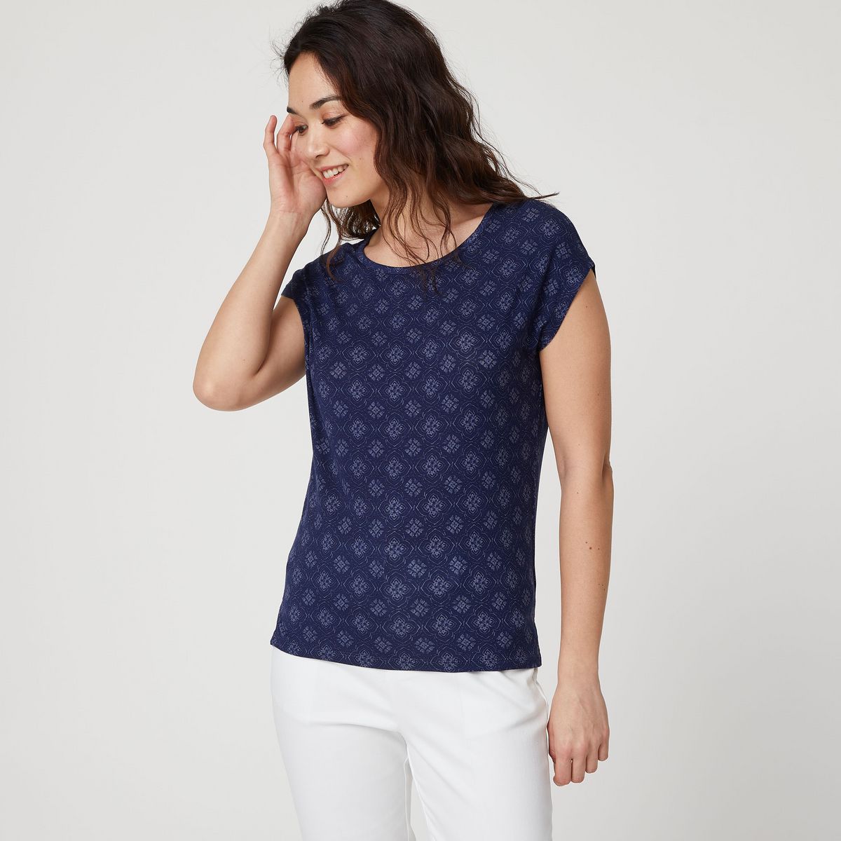 IN EXTENSO T-shirt manches courtes bleu marine imprimé graphiques femme