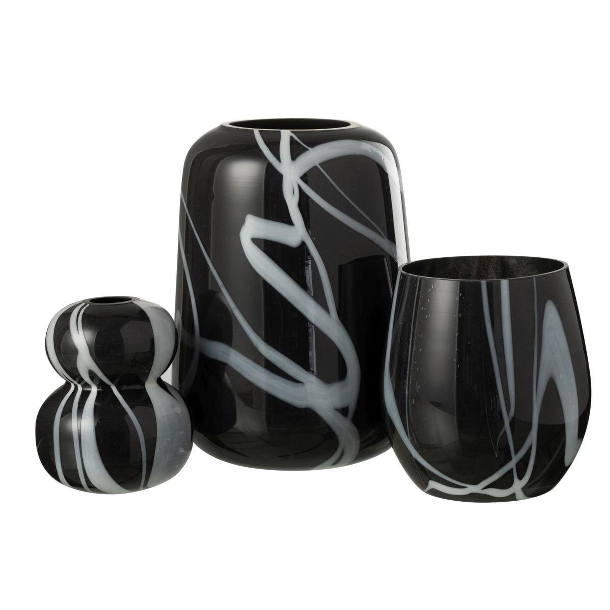 Voir la diapositive 4 : J-LINE Photophore en Verre  Effet Fumé  14cm Noir