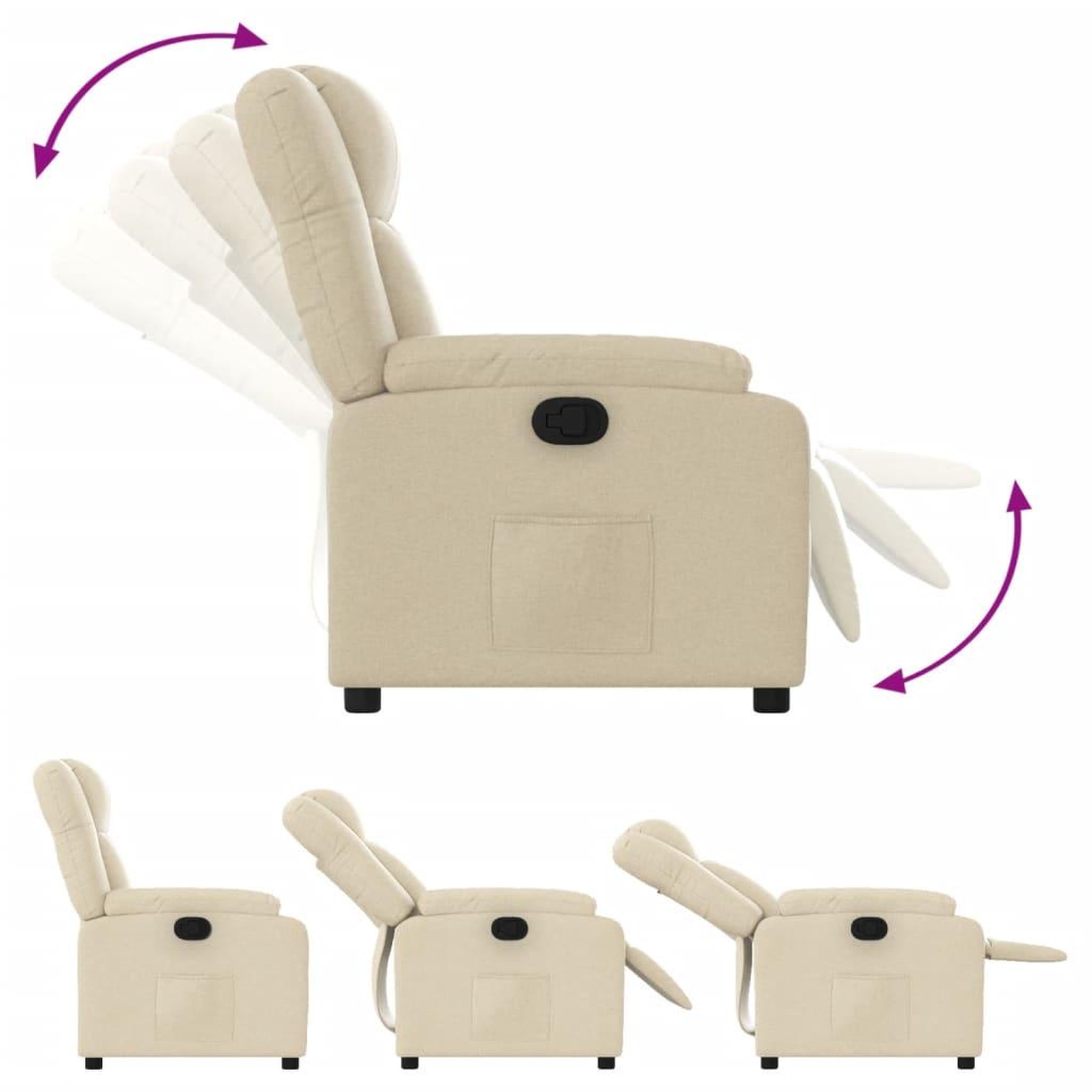 Voir la diapositive 4 : VIDAXL Fauteuil inclinable Creme Tissu