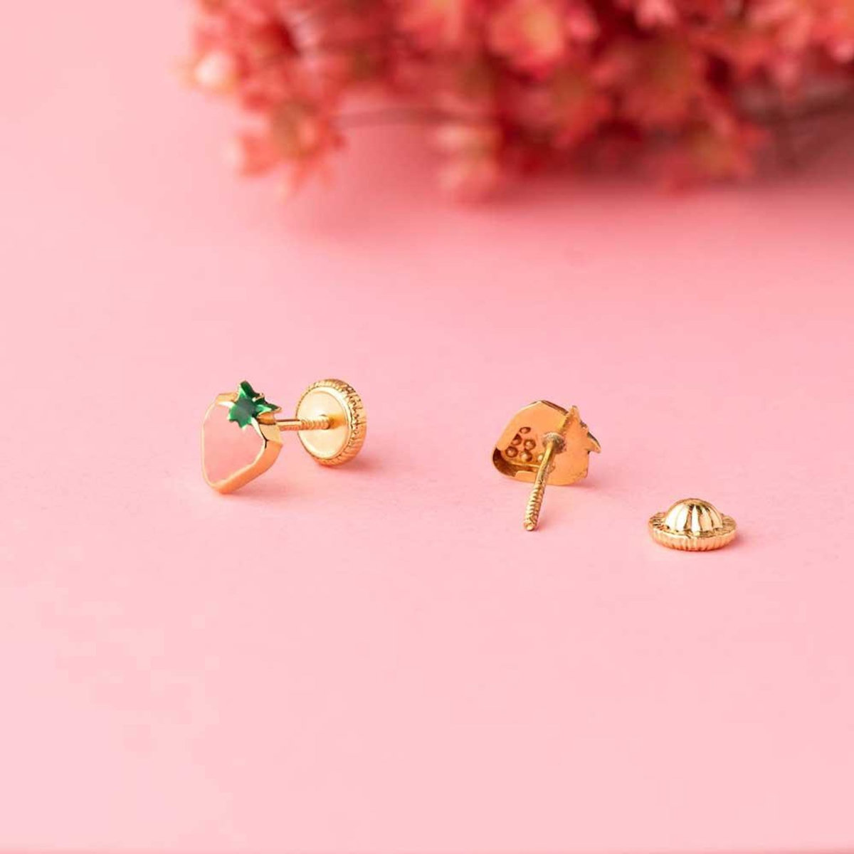 L'ATELIER D'AZUR Boucles d'Oreilles Or 18 Carats 750 Jaune et émail - Fraises