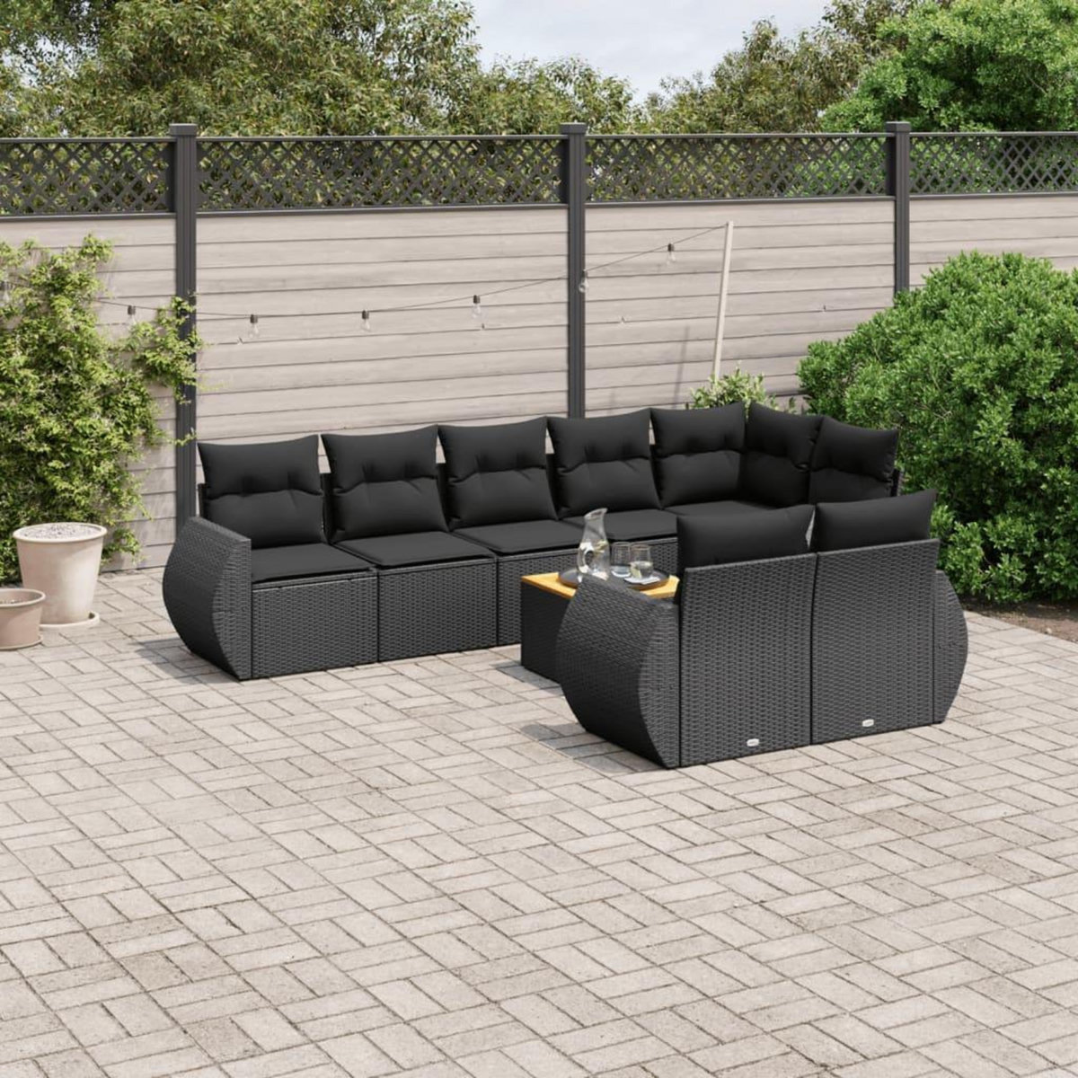 VIDAXL Salon de jardin 9 pcs avec coussins noir resine tressee