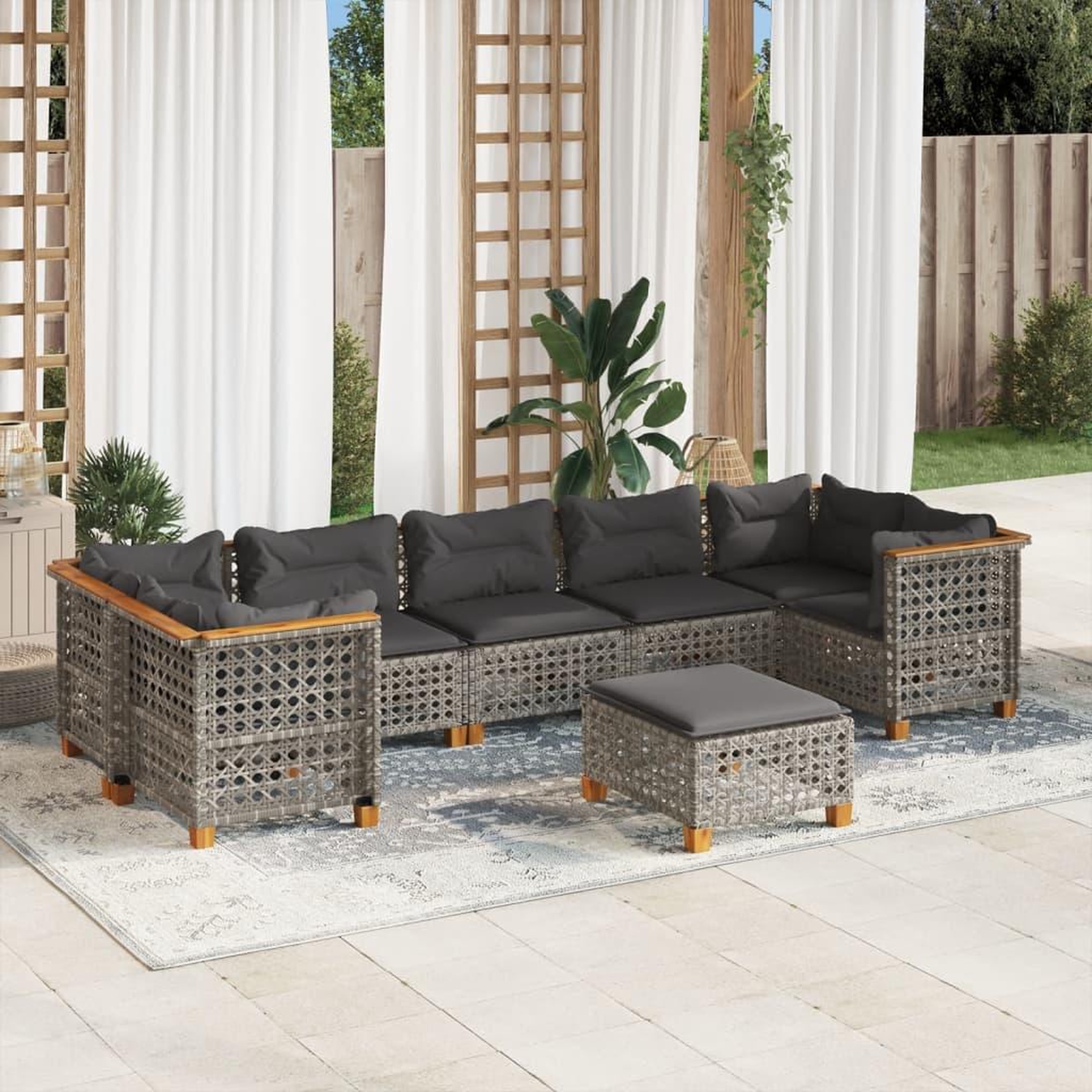 VIDAXL Salon de jardin 8 pcs avec coussins gris resine tressee