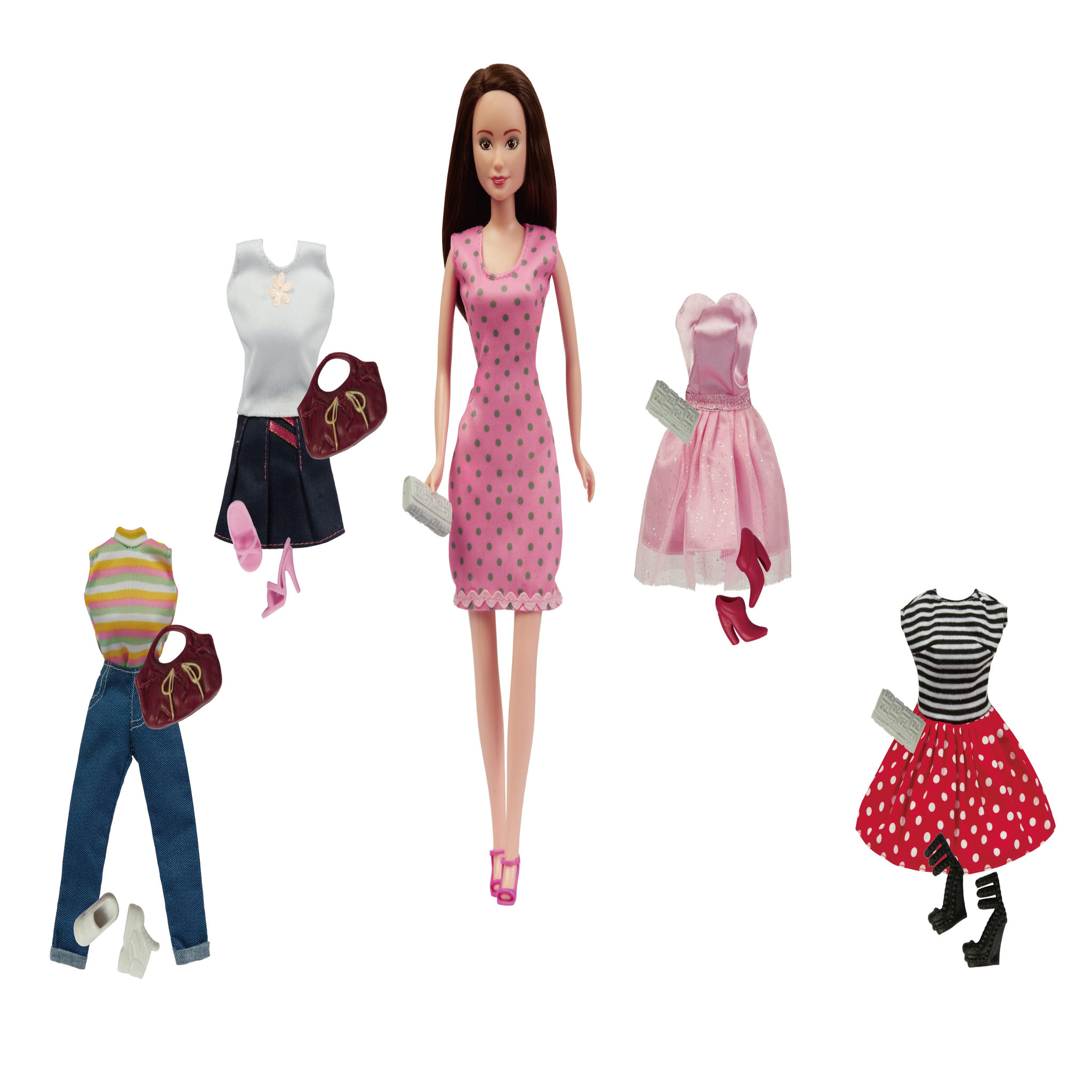 Voir la diapositive 3 : One Two Fun Mon joli dressing avec poupée et 4 tenues + accessoires
