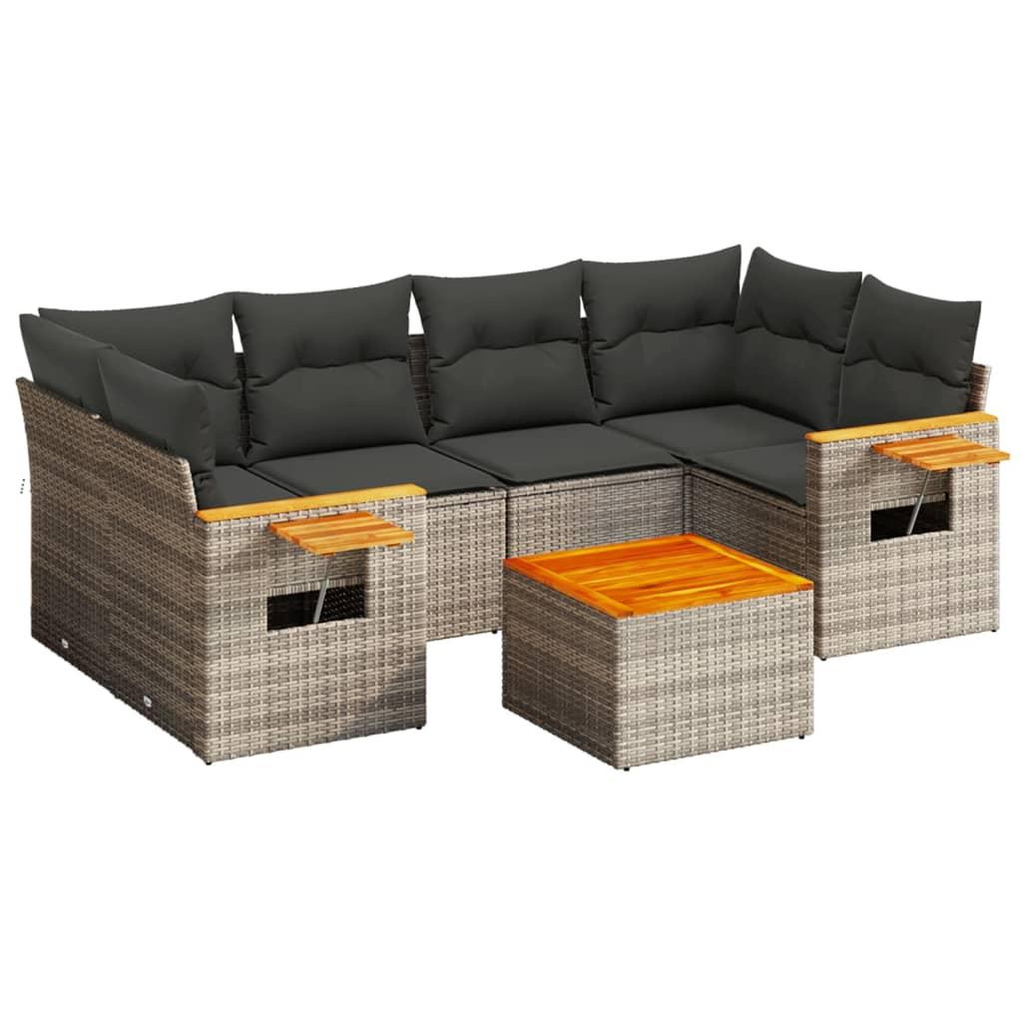 Voir la diapositive 2 : VIDAXL Salon de jardin avec coussins 7 pcs gris resine tressee