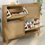 Voir la diapositive 2 : ID MARKET Meuble à chaussures 20 paires HANAE 4 portes effet naturel cannage