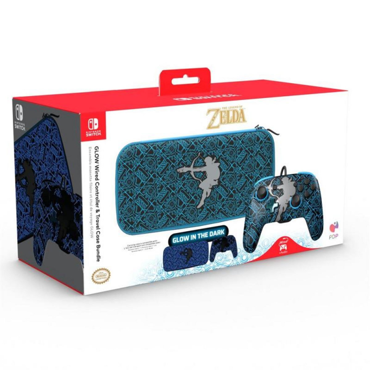 PDP Pack Manette filaire Pdp Rematch Glow Noir bleu pour Nintendo Switch Nintendo Switch Lite et Nintendo Switch Modèle OLED + Etu