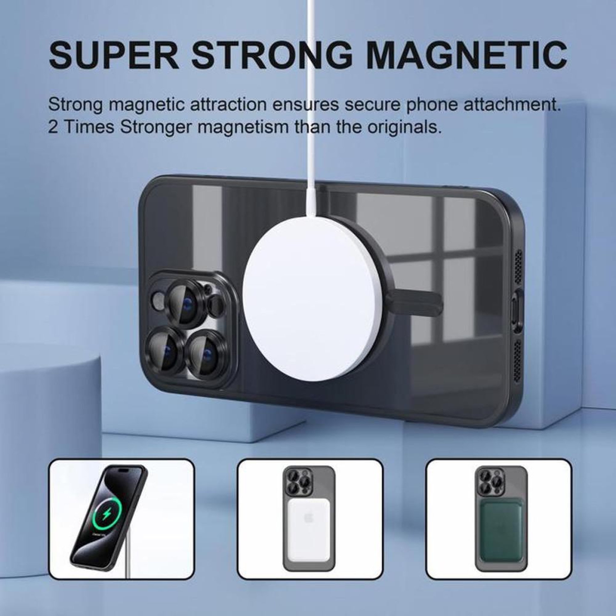 Voir la diapositive 5 : Coque iPhone 15 Pro magnétique transparente noire TPU avec protection antichoc militaire et anneau magnétique