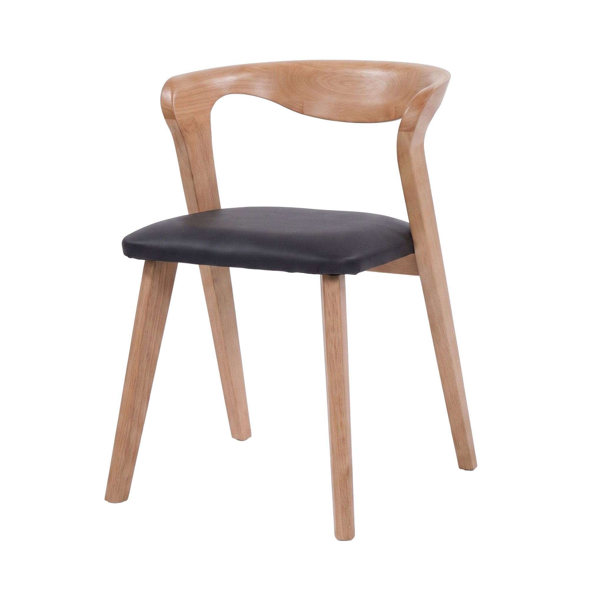 MAISON PAVANE Chaise en bois d'hévéa blond et cuir synthétique noir-Vega