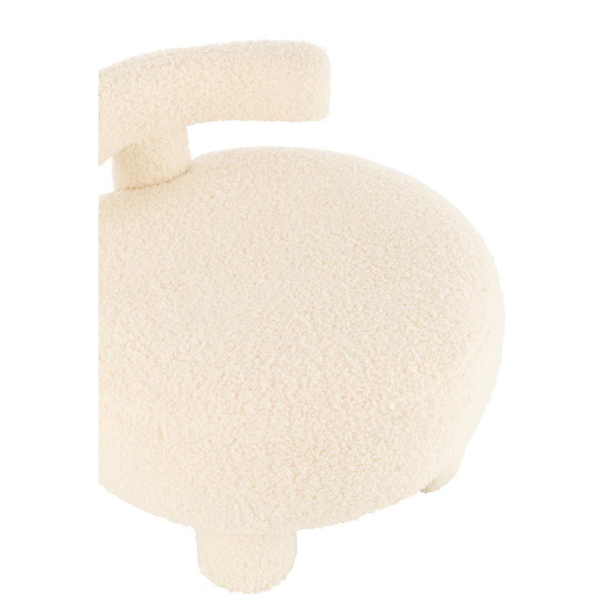 Voir la diapositive 5 : J-LINE Pouf design avec dossier  bouclette  52cm blanc