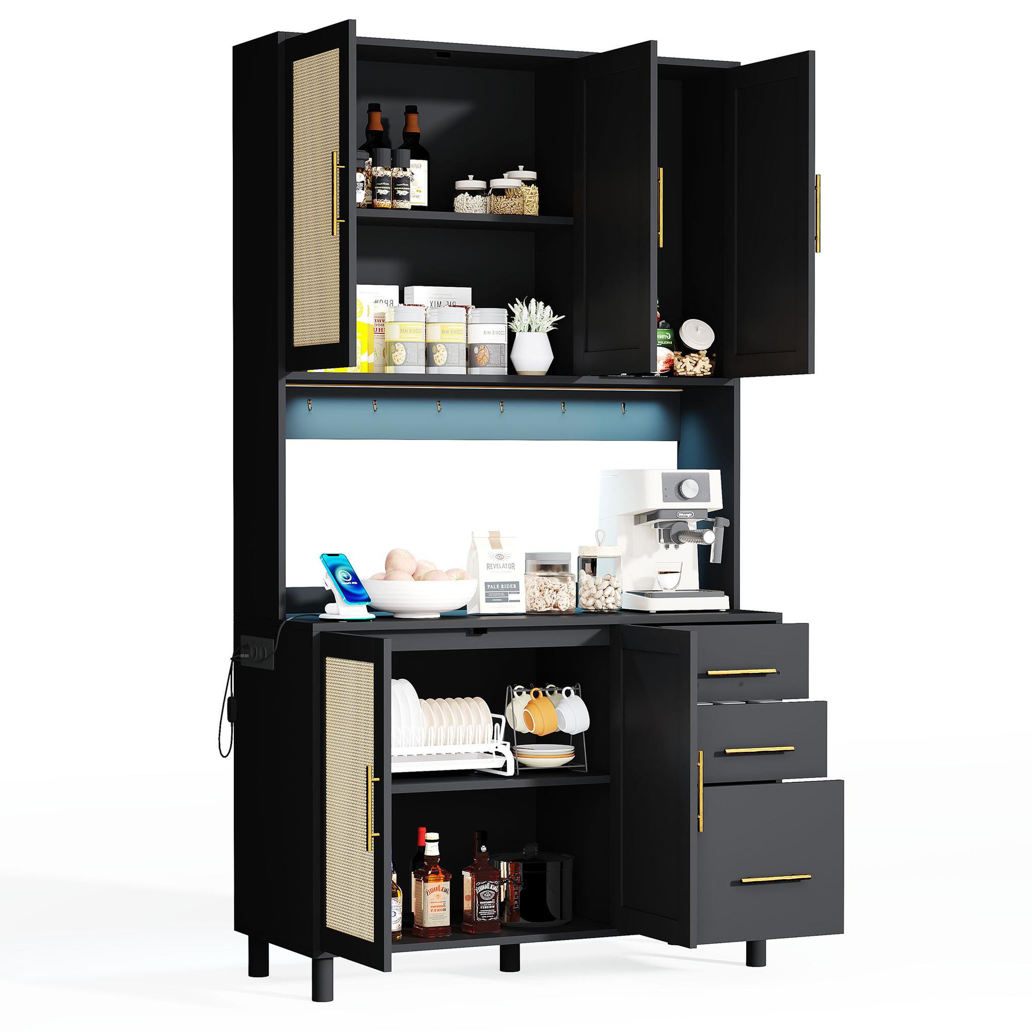 Voir la diapositive 1 : MERAX Buffet de cuisine 5 portes 3 tiroirs