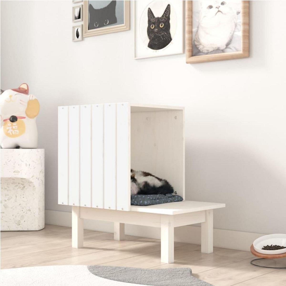 VIDAXL Maison pour chat Blanc 60x36x60 cm Bois de pin massif