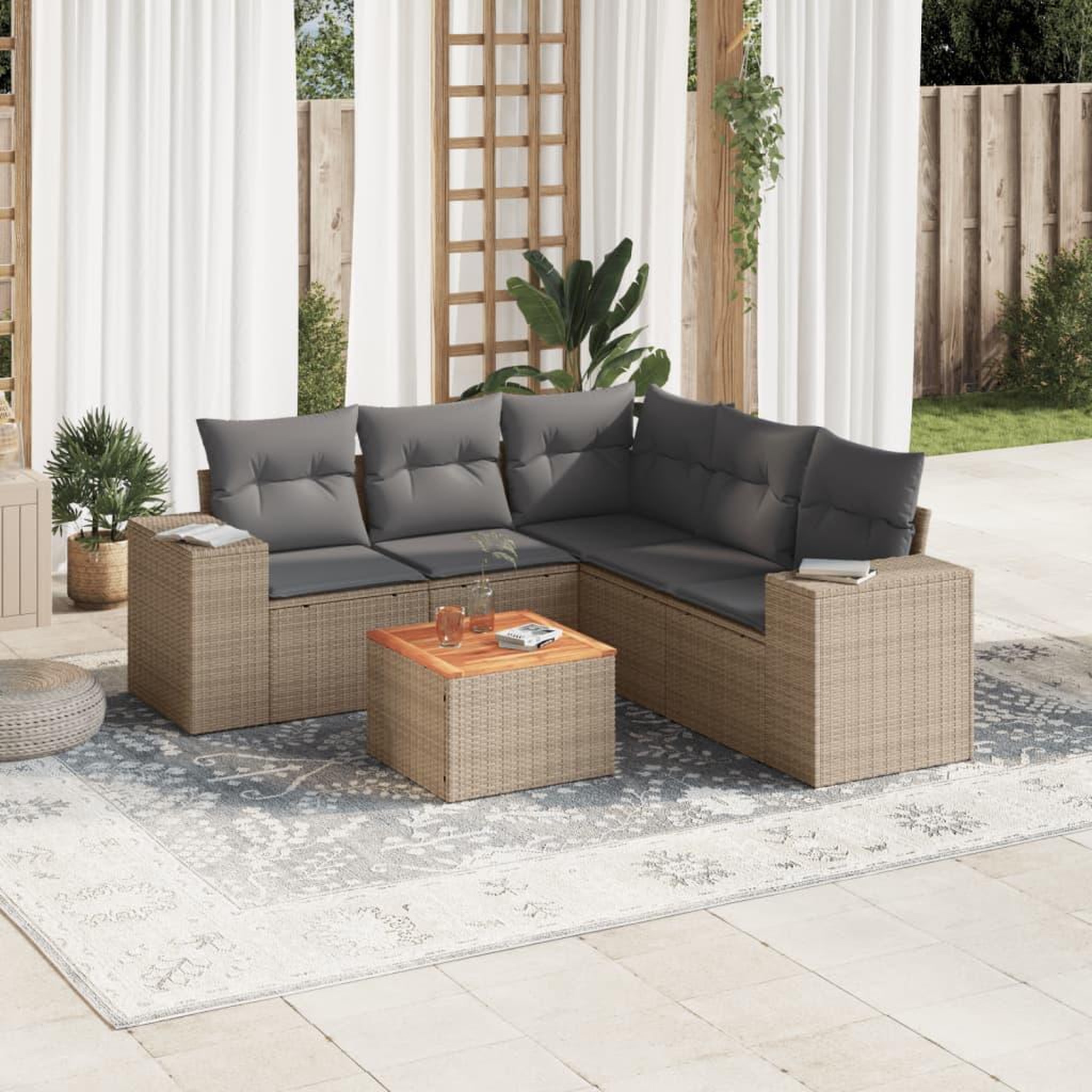 VIDAXL Salon de jardin avec coussins 6 pcs beige resine tressee