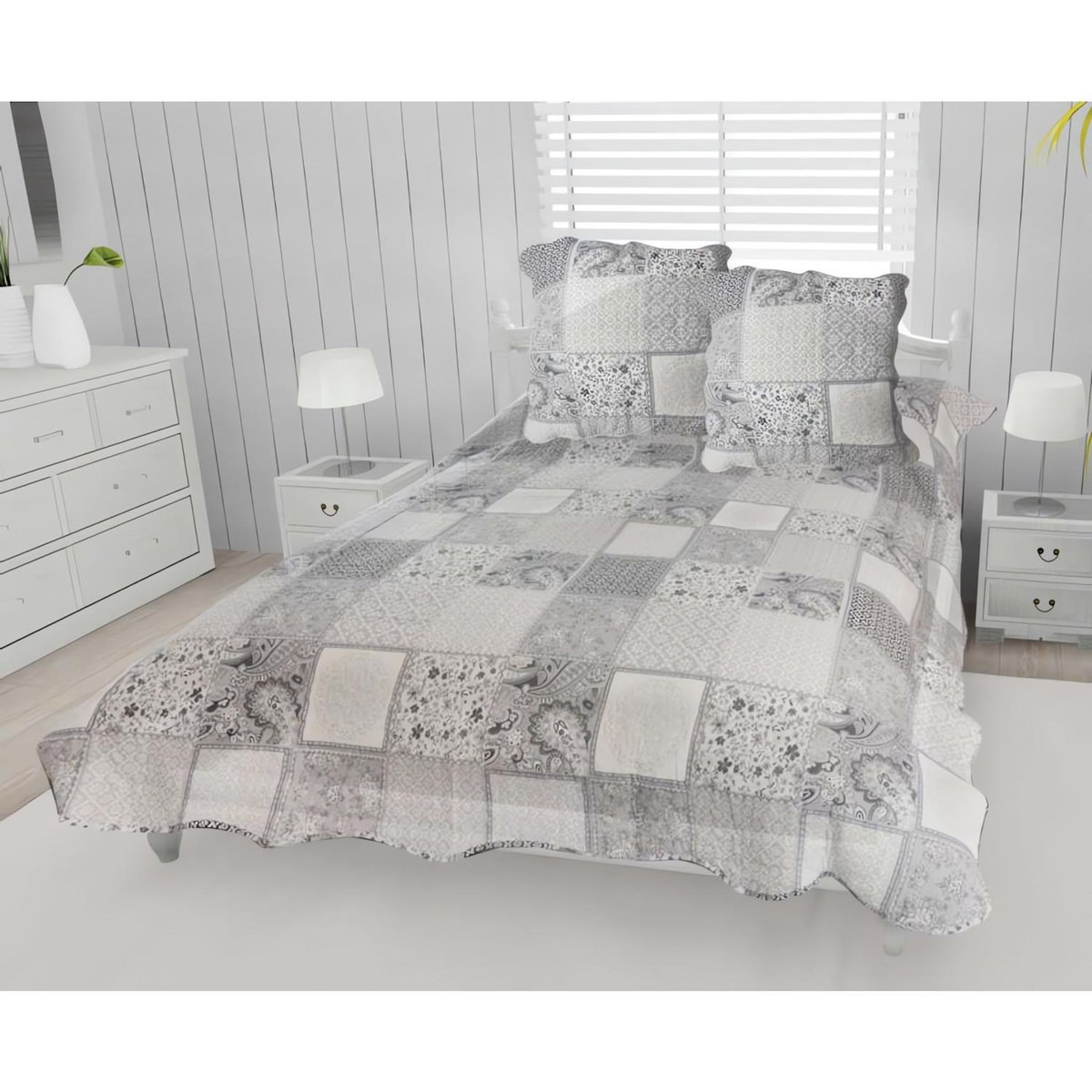 SOLEIL D'OCRE Couvre-lit boutis coton 220x240 cm AURORE avec 2 taies d'oreiller