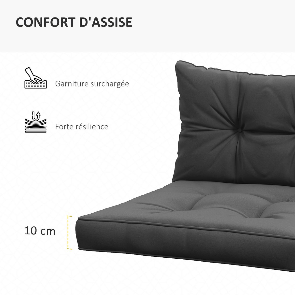 OUTSUNNY Lot de 4 coussins assises dossiers fauteuils de jardin - effet capitonné - polyester anthracite