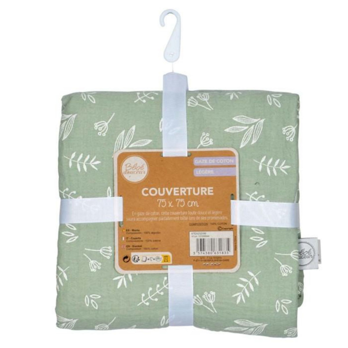 Paris Prix Couverture pour Bébé  Coton  75x75cm Vert Céladon