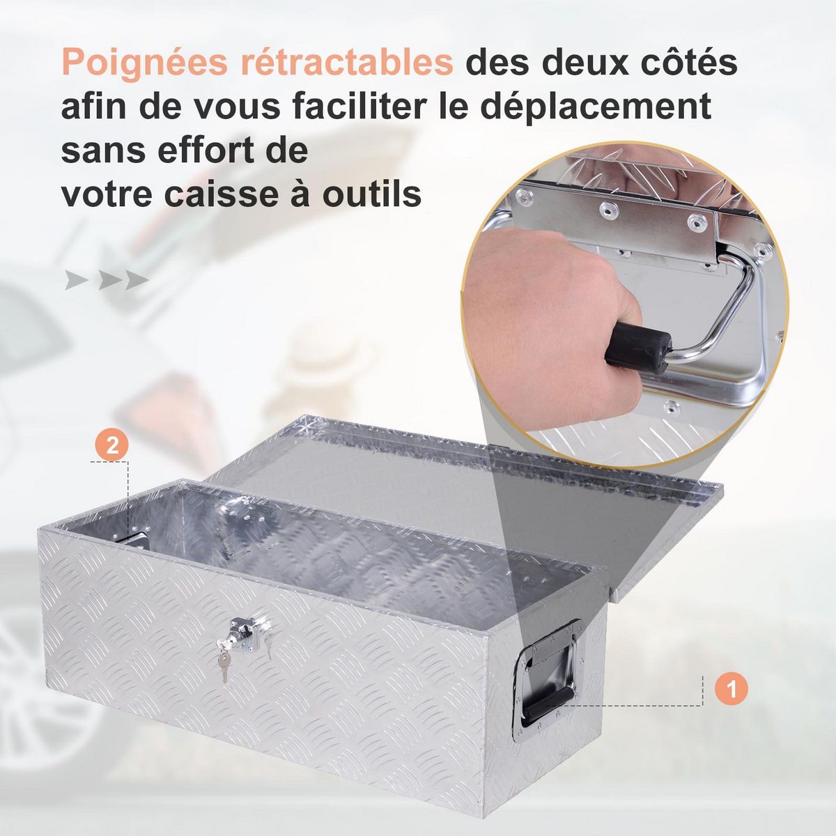 HOMCOM Boite de rangement - boîte à outils en aluminium - caisse à outil alu. verrouillage clé