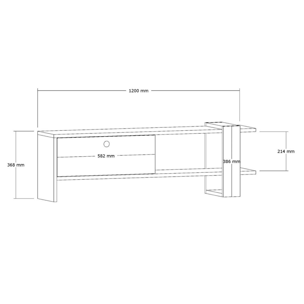 CONCEPT USINE Meuble TV asymétrique gris anthracite avec placard aspect bois 120cm OVA