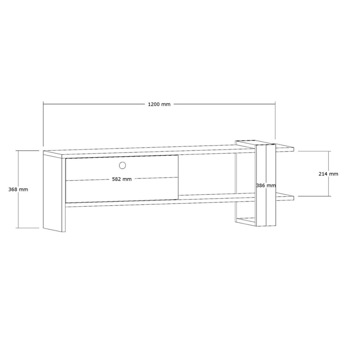 CONCEPT USINE Meuble TV asymétrique gris anthracite avec placard aspect bois 120cm OVA